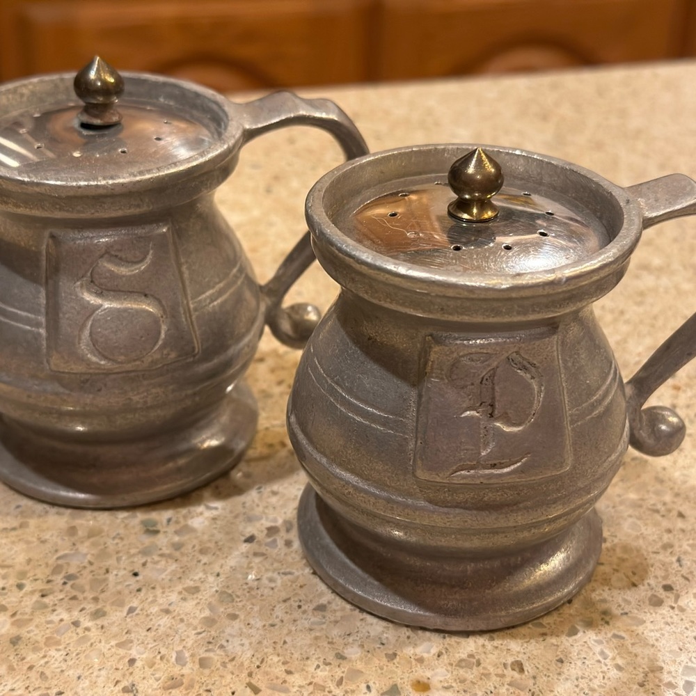 Vintage pewter salt and pepper shakers